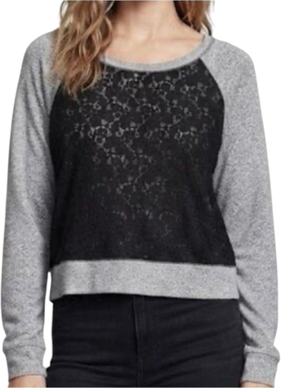 Victoria Secret Gray and Black Lace Front Sweatshirt